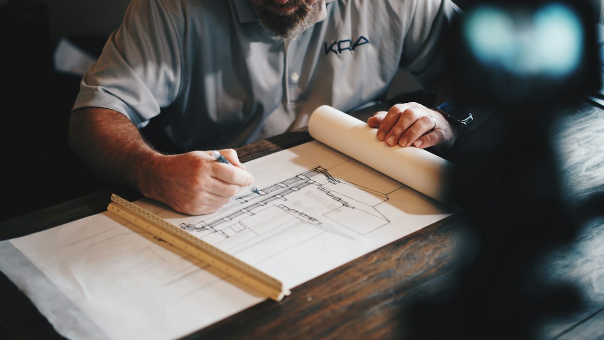 Architectural construction site and quantity surveying blueprints